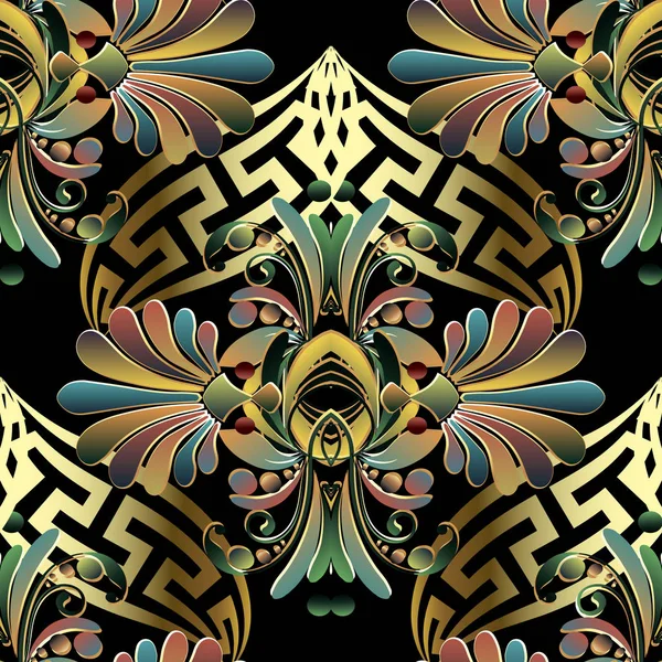 Orné floral style ethnique grec vecteur 3d motif sans couture. Orne — Image vectorielle