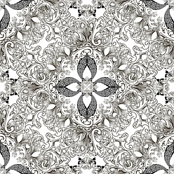 Vintage zwart-wit barok vector naadloos patroon. Griekse s — Stockvector