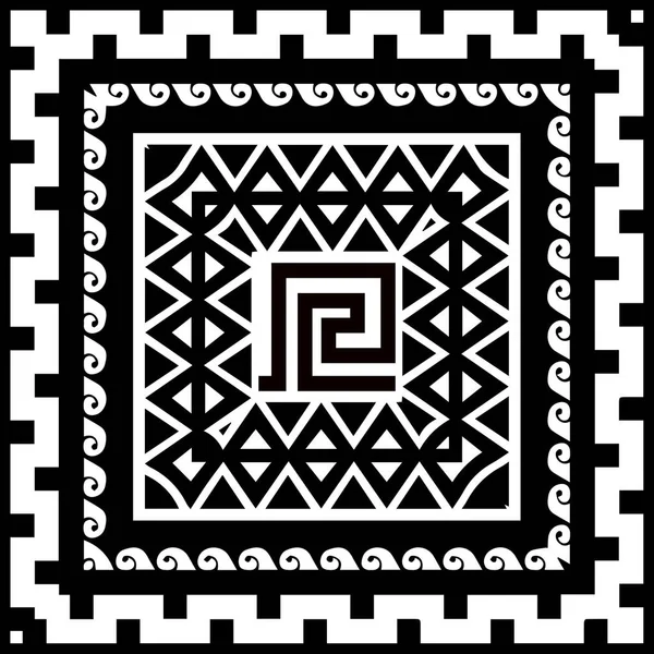 Геометрический племенной черно-белый векторный квадратный узор. Греческая st — стоковый вектор