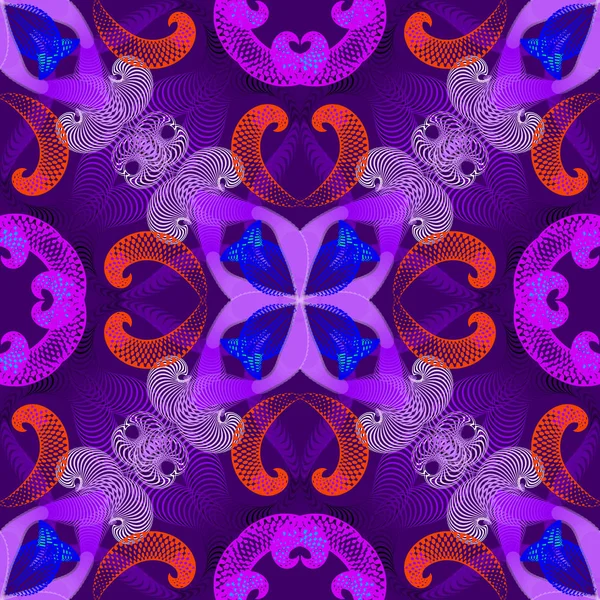 Coloré spirales géométriques vectoriel motif sans couture. Ventilateur de fractales — Image vectorielle