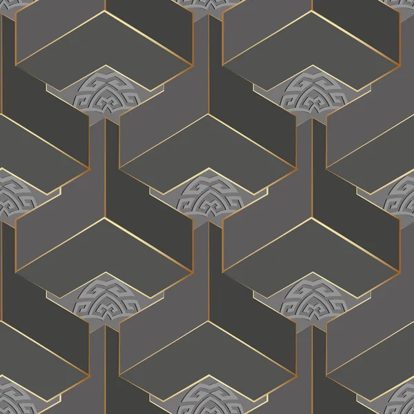 Géométrique gris 3d vecteur grec motif sans couture. Résumé ou nom — Image vectorielle