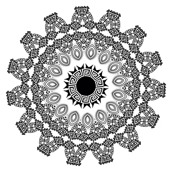 Floral round mandala ornament. Vector isolated black meander pat — Stock Vector