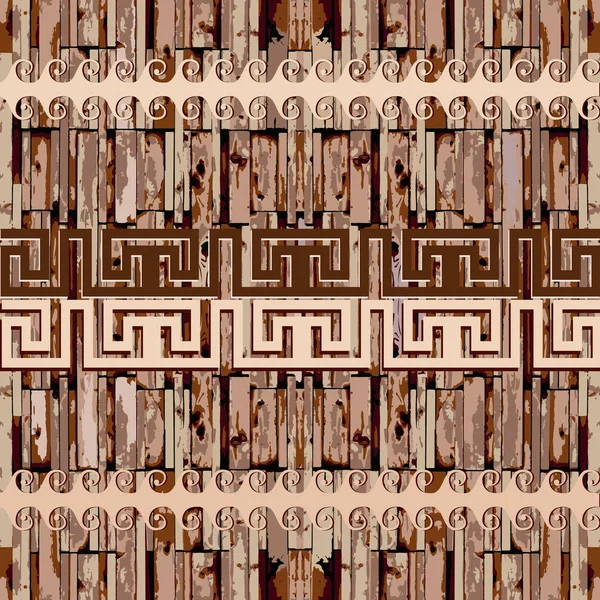 Texturé bordure grecque ornée motif sans couture. Bois abstrait sty — Image vectorielle