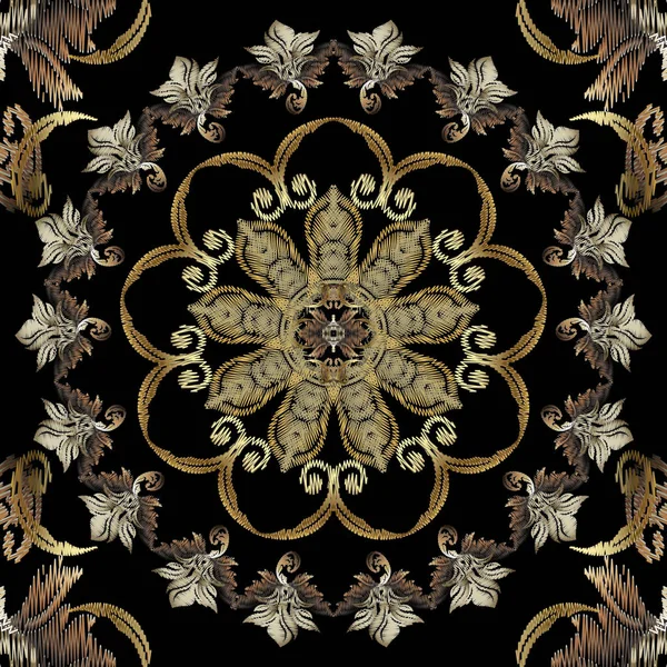 Tapeçaria texturizado floral padrão mandala sem costura barroco. Luxuoso — Vetor de Stock