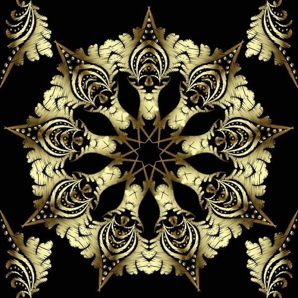 Patrón bordado con textura de oro mandala floral sin costuras. Nombre — Vector de stock