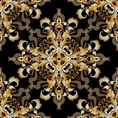 Vintage altın Barok vektör dikişsiz desen. Yunan süs o
