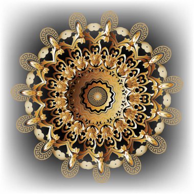 3d Barok vektör yuvarlak mandala deseni. Süs çiçek backg