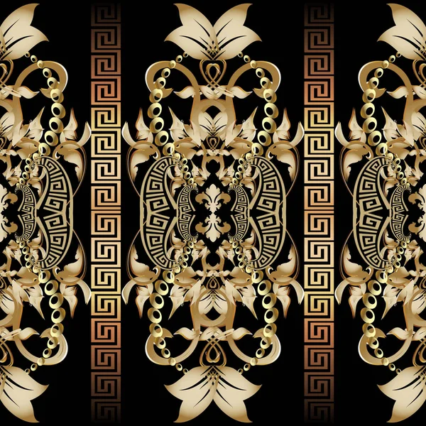 Barock nahtlose 3D-Bordüren Muster. Vektor Damast Hintergrund wa — Stockvektor