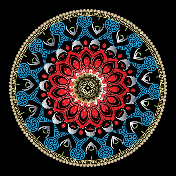 Colorido patrón de mandala griego vintage ornamental. Golpe vectorial — Vector de stock