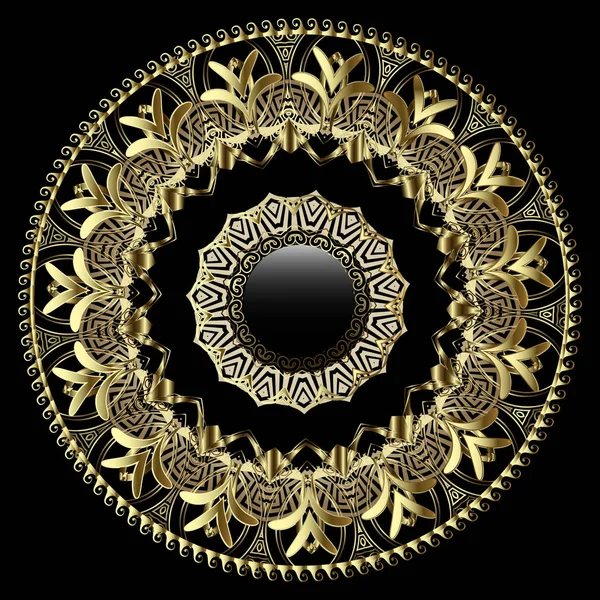 Ozdobny złoto 3D grecki wektor wzór Mandala z kwiatowym ornamentem — Wektor stockowy