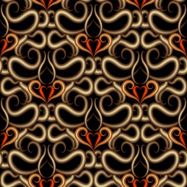 Vintage swirls 3d vektör sorunsuz desen. Süs renkli f