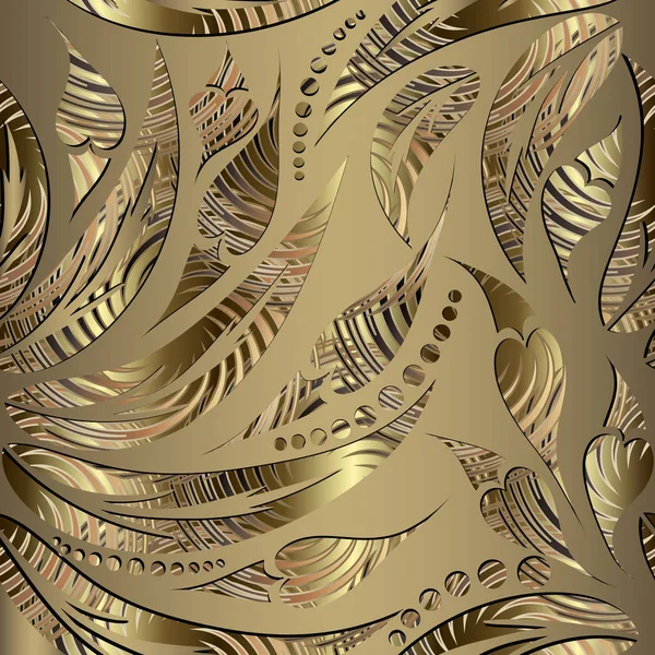 Texturiertes gestreiftes Gold 3D Paisley nahtloses Muster. Vektor oder Name — Stockvektor