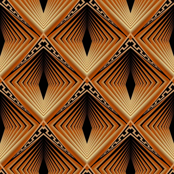 Gaufre géométrique 3d vecteur grec motif sans couture. Ethnie tribale — Image vectorielle