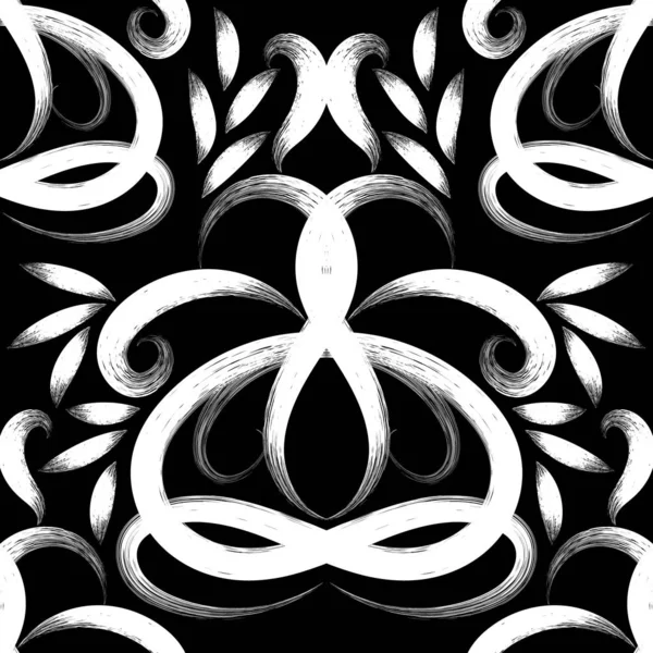 Grunge zwart-wit Floral vector naadloze patroon. Abstract — Stockvector