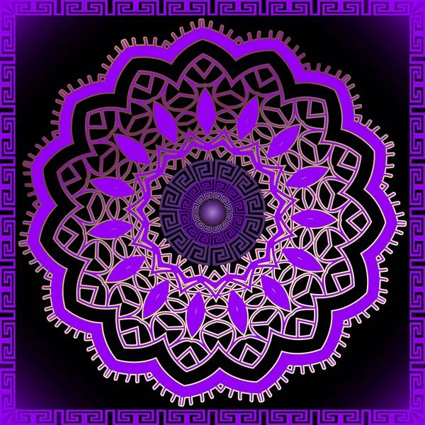 Violeta 3d hermoso patrón mandala. Clave griega meandros de lujo o — Vector de stock