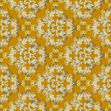 Altın Barok yüzey vektör dikişsiz desen. Damask süs 