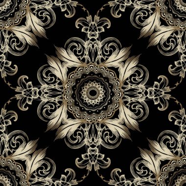 Altın Barok lüks vektör dikişsiz desen. Süslü geometrik gr