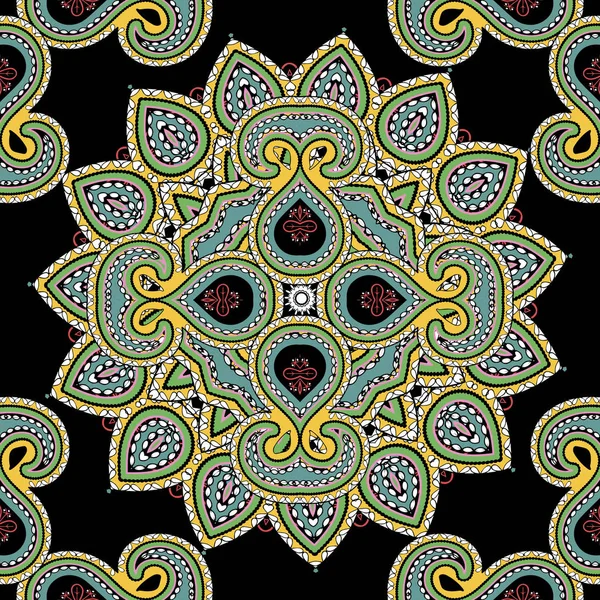 Ornamental Paisley vector patrón sin costuras. Flora redonda colorida — Vector de stock