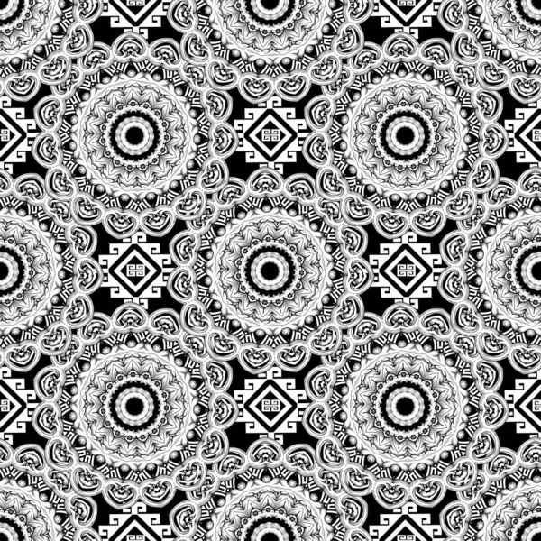 Zwart-wit geometrische etnische stijl Griekse naadloze patroon. V — Stockvector