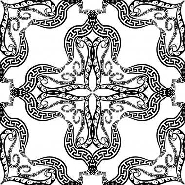 Arabesk soyut yunan tarzı vektör dikişsiz desen. Siyah bir