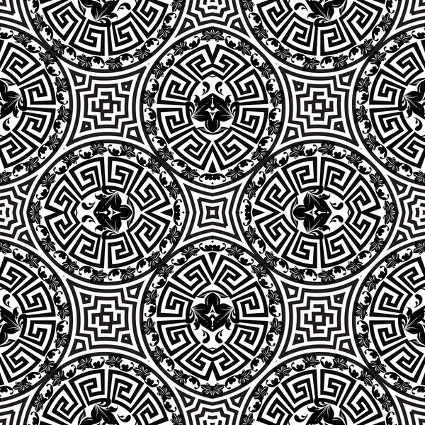 観賞用の黒と白のギリシャベクトルシームレスパターン。バロク — ストックベクタ