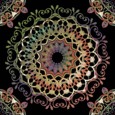 Nakış Barok dikişsiz mandala desen. Vektör renkli musluk