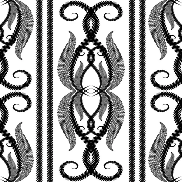 Bordado blanco y negro Damasco patrón sin costuras. Ornamental v — Vector de stock