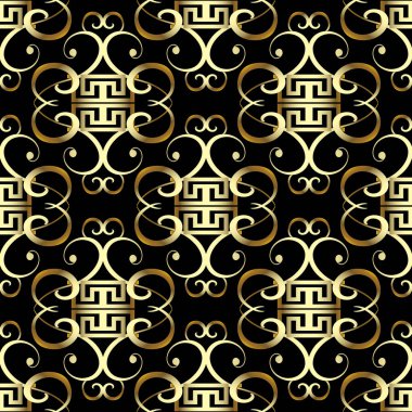 Altın vintage swirls vektör dikişsiz desen. Yunan tarzı ornamen