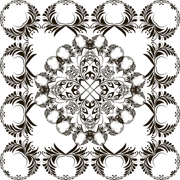 Patrón mandala vector floral con marco. Estilo étnico negro y — Vector de stock