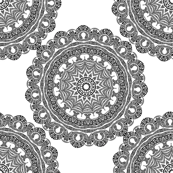 Griekse vector zwart-wit naadloze Mandala patroon. Ornament — Stockvector