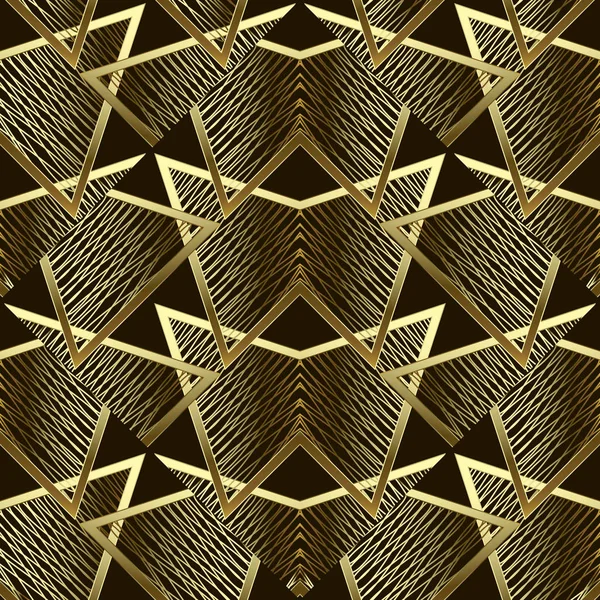 Abstraktes geometrisches Gold-Vektor-nahtloses Muster. Goldenes Gitter tri — Stockvektor