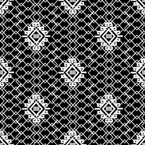 Stammes-ethnischen Stil Gittervektor nahtlose Muster. schwarz-weiß — Stockvektor