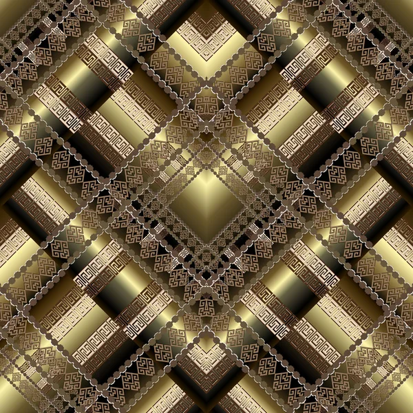 3d géométrique zigzag vecteur grec motif sans couture. Ornement doré — Image vectorielle