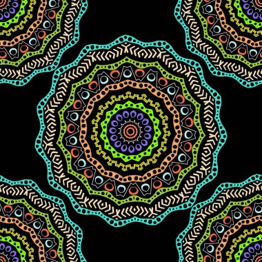 Etnik stil renkli geometrik mandalas dikişsiz desen. Abstr