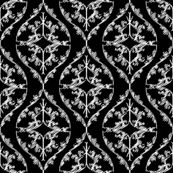 ダマスク刺繍ベクトルシームレスパターン。バロックタペストリーブラック — ストックベクタ