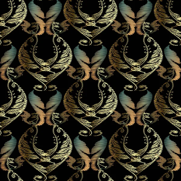バロック刺繍シームレスパターン。ベクトル観賞用テクスチャ — ストックベクタ