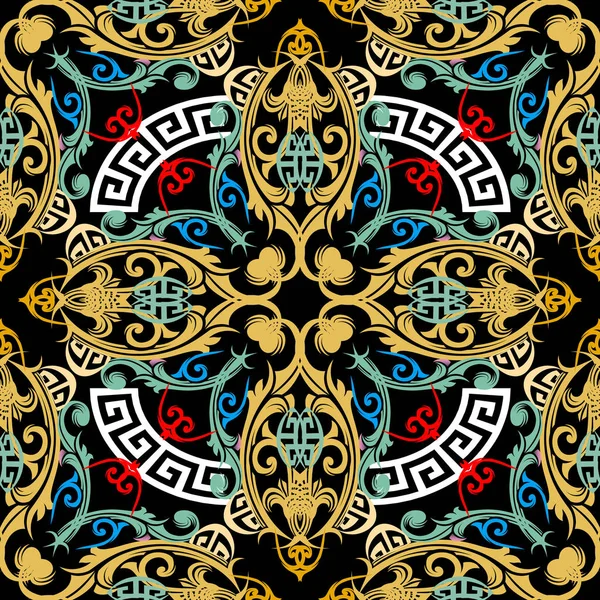 Ornement coloré vecteur baroque motif sans couture. Clé grecque m — Image vectorielle