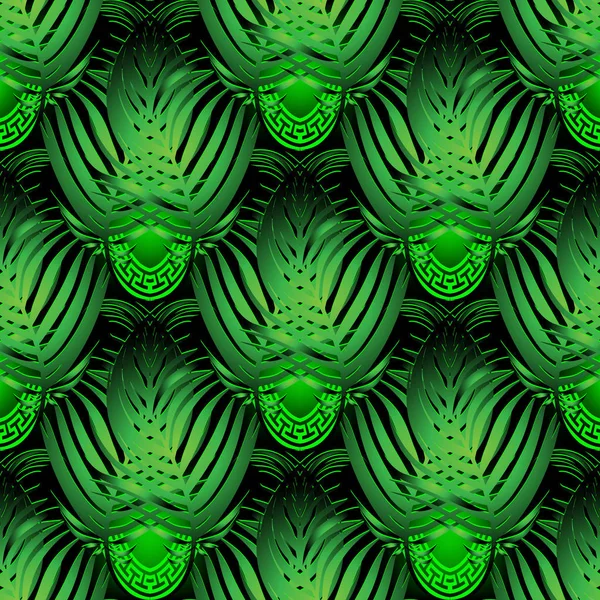 Feuilles tropicales motif vectoriel 3d sans couture. Style grec ornemental — Image vectorielle