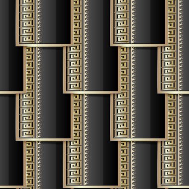 Yunan 3d altın dikişsiz desen. Vektör süs geometrik geri