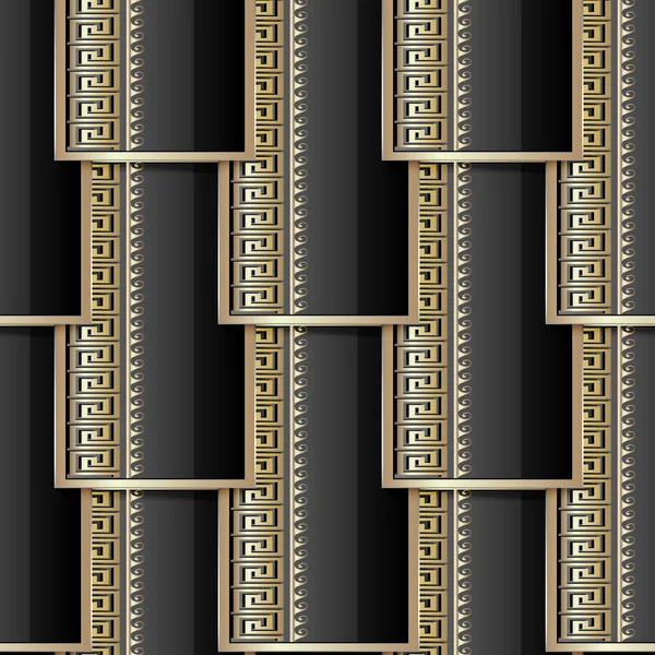 Griechisches 3D-Gold nahtloses Muster. Vektor ornamentale geometrische Rückseite — Stockvektor