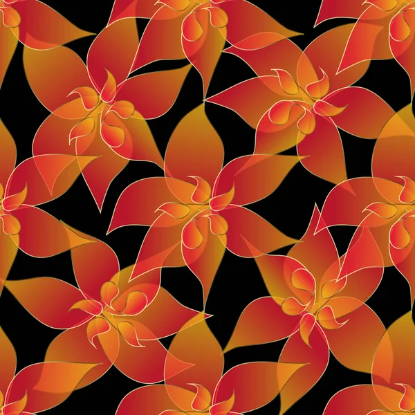 Прозрачные оранжевые цветы бесшовный узор. Векторный орнамент f — стоковый вектор