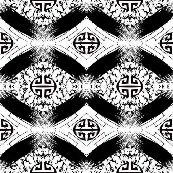 Grunge patrón geométrico sin costura. Vector zigzag estilo griego bac — Vector de stock