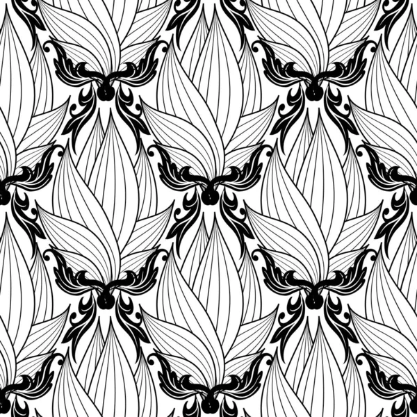 黑白花卉复古无缝图案。矢量装饰 — 图库矢量图片