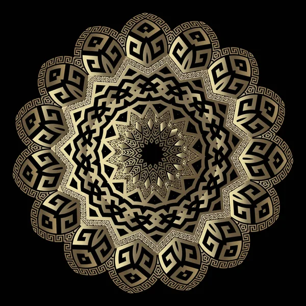 Gouden 3D vector ronde Griekse Mandala patroon. Sier backgroun — Stockvector