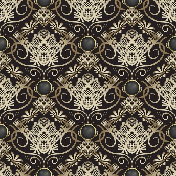Patrón sin costura vector griego floral. Respaldo geométrico ornamental — Archivo Imágenes Vectoriales