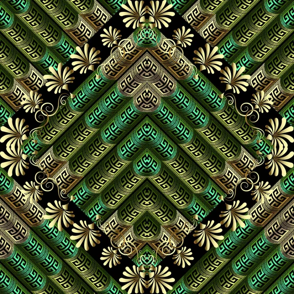 3d texturé motif floral grec sans couture. Rayures ornementales ge — Image vectorielle