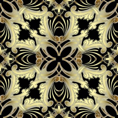 Altın Barok dikişsiz desen. Vektör süslü Damask arka plan. 