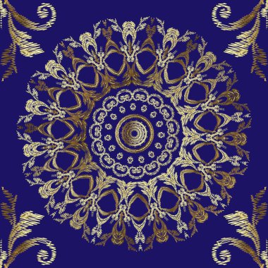 Nakış Barok dikişsiz mandalas desen. Vektör altın tapest