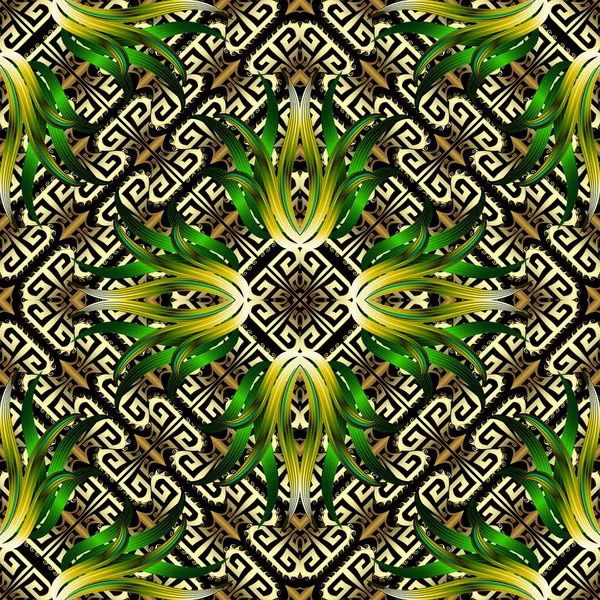 Géométrique ornemental floral grec motif 3d sans couture. Cote vectorielle — Image vectorielle