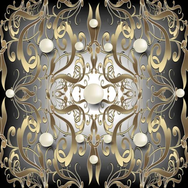 Joyería 3d barroco patrón sin costura. Vector adornado Damasco backgr — Archivo Imágenes Vectoriales